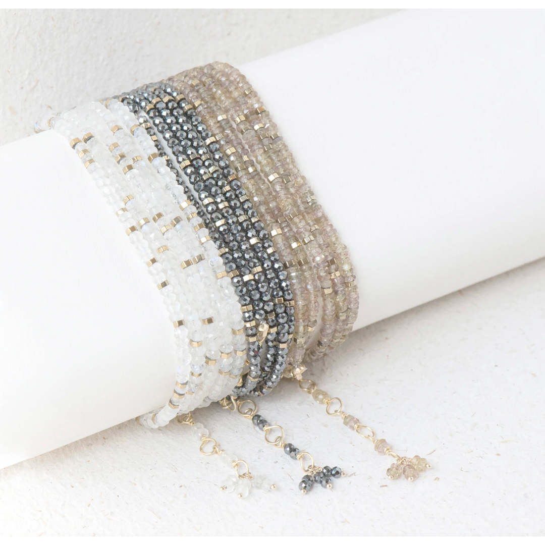 ANNE SPORTUN 18K Yellow Gold Bead Hematite Confetti Wrap Bracelet Or Necklace