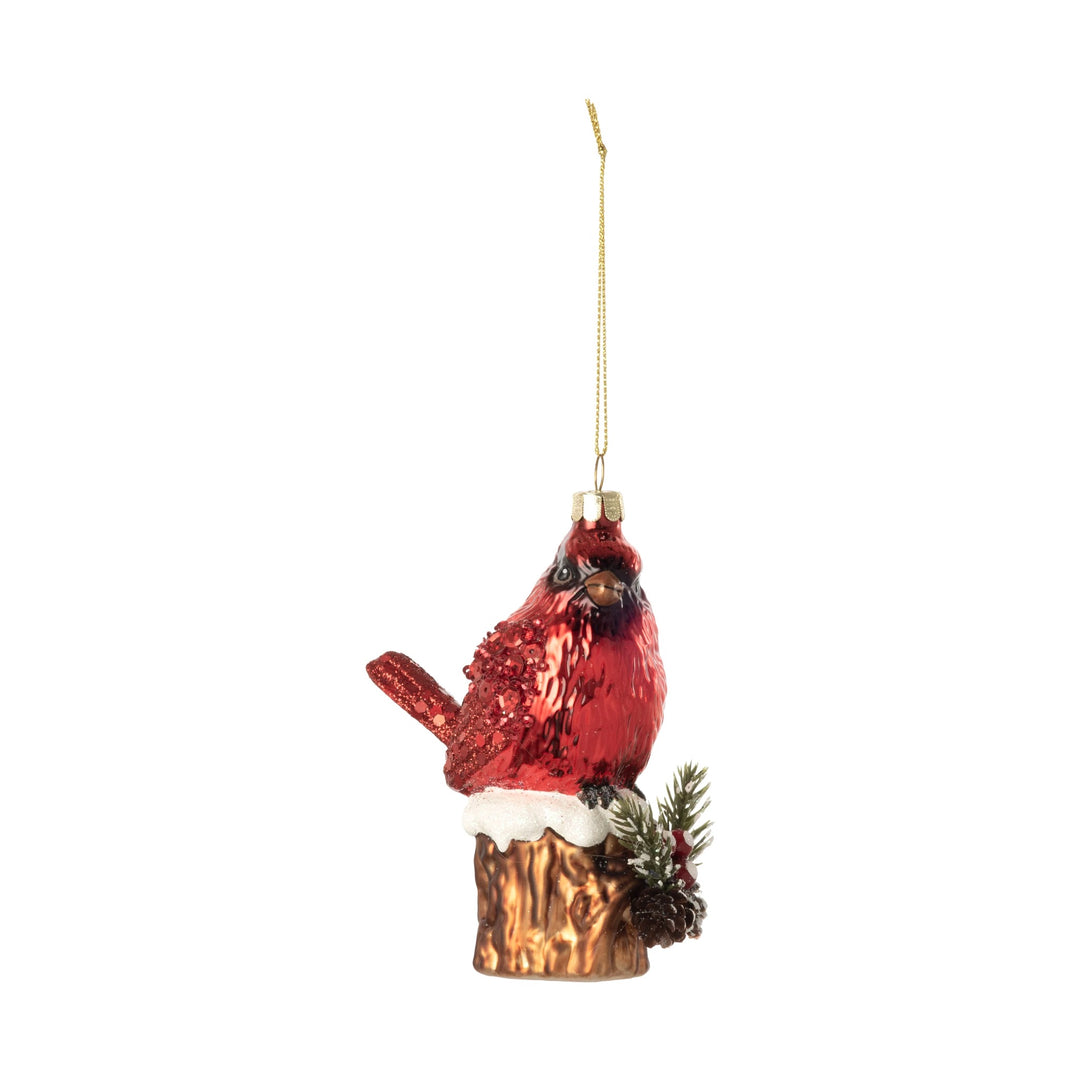 180 DEGREES Glass Cardinal on Stump Ornament