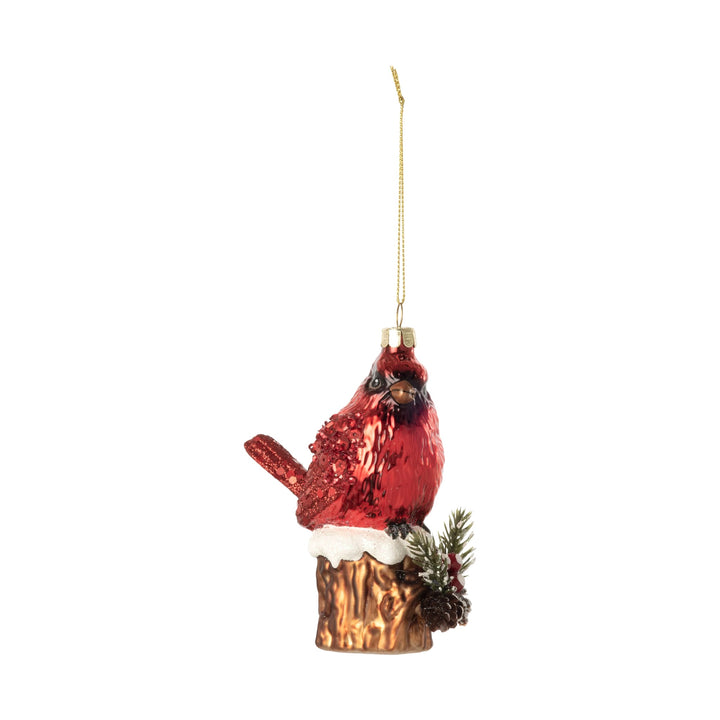 180 DEGREES Glass Cardinal on Stump Ornament