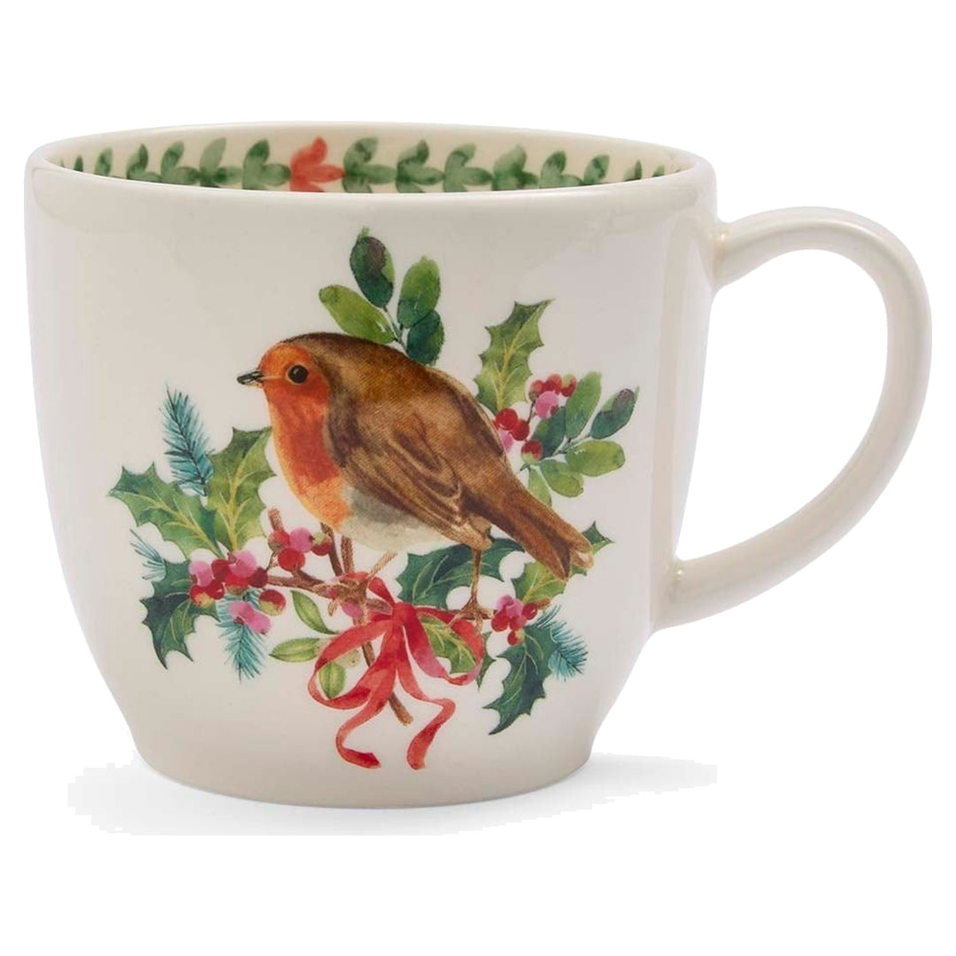 PORTMEIRION Botanic Garden Christmas Holly Latte Mug Robin