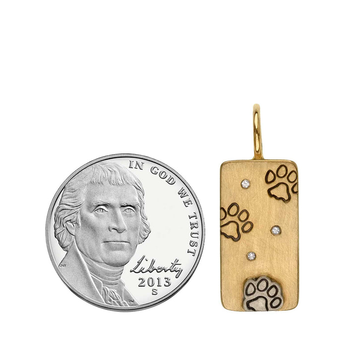 HEATHER B. MOORE 14K YELLOW GOLD AND WHITE GOLD RAISED PAW MINI ID TAG CHARM