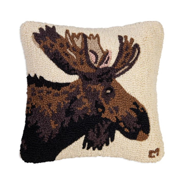 Major Moose Hooked Pillow