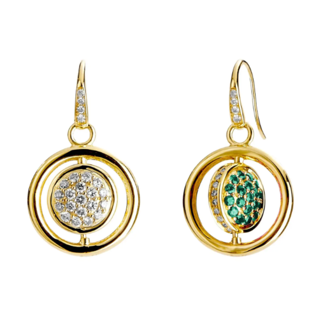 SYNA 18K Yellow Gold Chakra Swivel Earrings With Emeralds And Diamonds Default Title