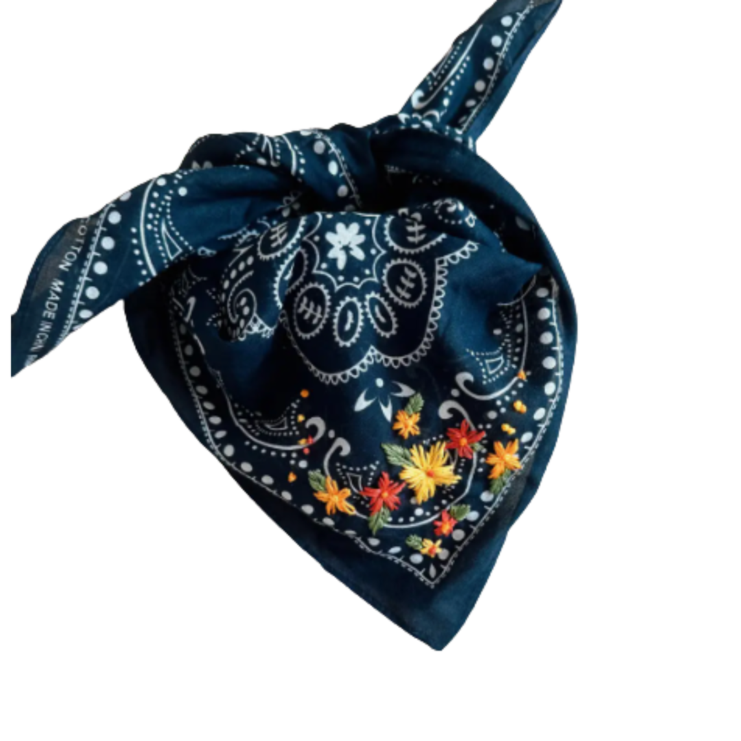 LITTLE LAMB DESIGNS Bandana Navy With Bright Flowers