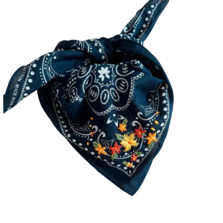 LITTLE LAMB DESIGNS Bandana Navy With Bright Flowers
