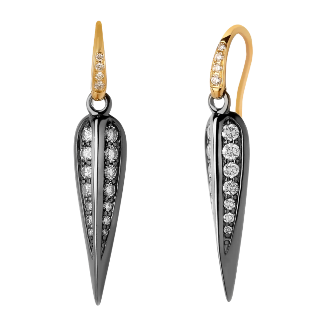 SYNA 18K Yellow Gold and Oxidized Silver Jardin Love Leaf Earrings With Diamonds Default Title