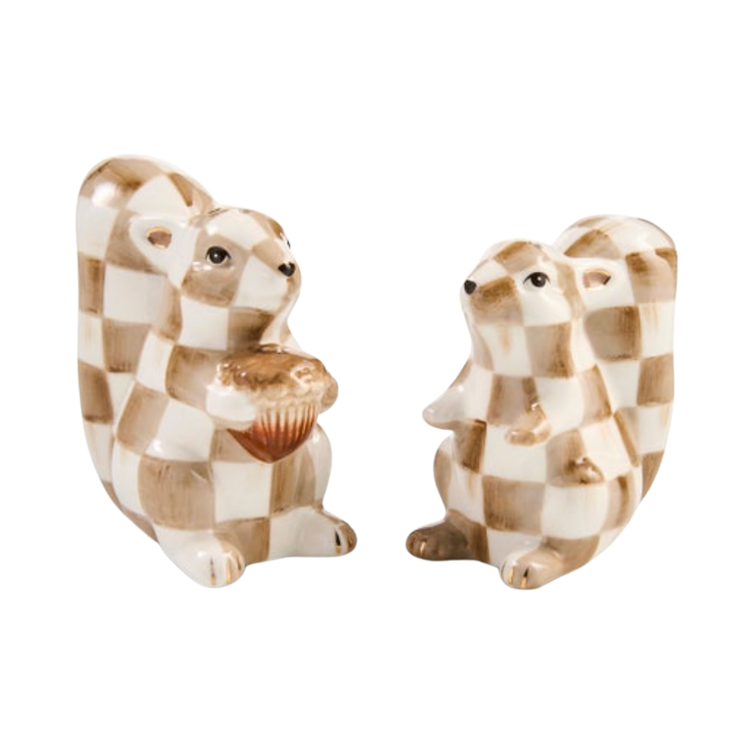 MACKENZIE CHILDS Mocha Check Squirrel Salt And Pepper Shaker Default Title