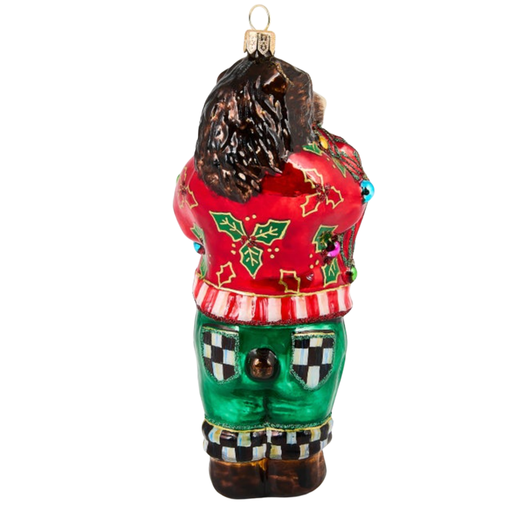MACKENZIE CHILDS Deck The Halls Bear Glass Ornament