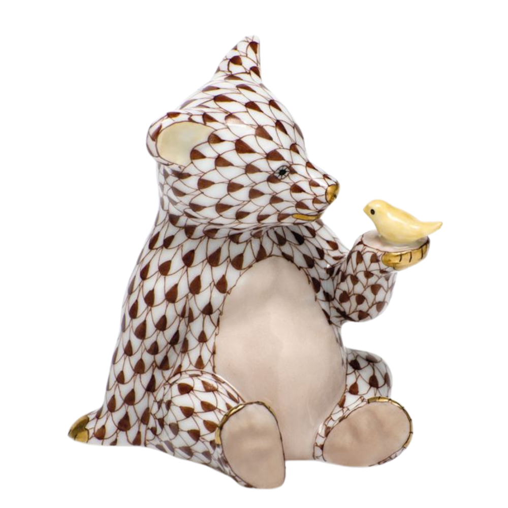 HEREND Bear With Bird RUST,BLACK,CHOCOLATE,BLUE,GREEN,RASPBERRY