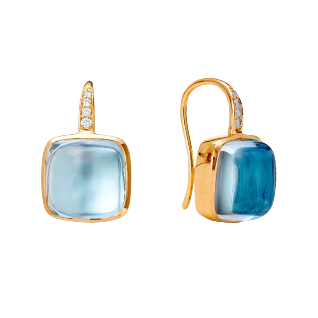 SYNA Sugarloaf Cabochon Earrings18K Yellow Gold with Blue Topaz and Diamonds Default Title