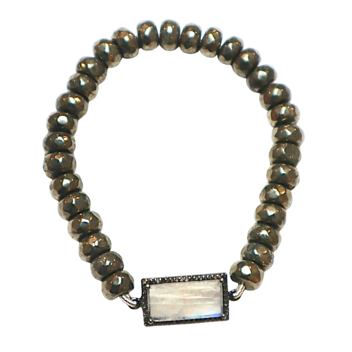 KELLY FLETCHER Pyrite Rondel Beaded Bracelet With Moonstones and Chipped Diamond Chips