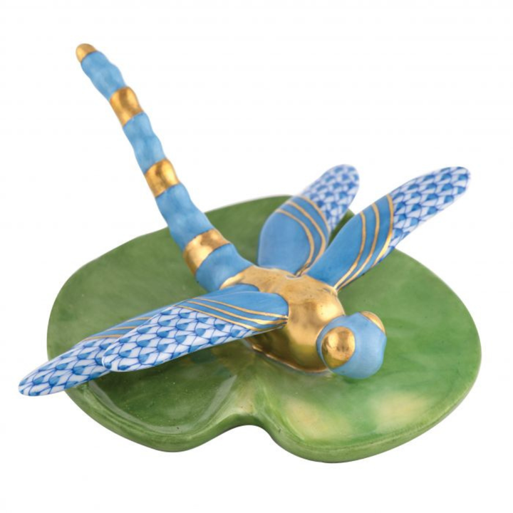 HEREND Dragonfly On Lily Pad BLUE