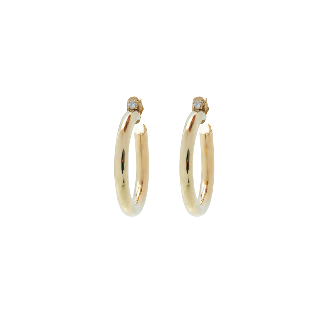 Hoop Earrings In 14K Yellow Gold With Diamond
