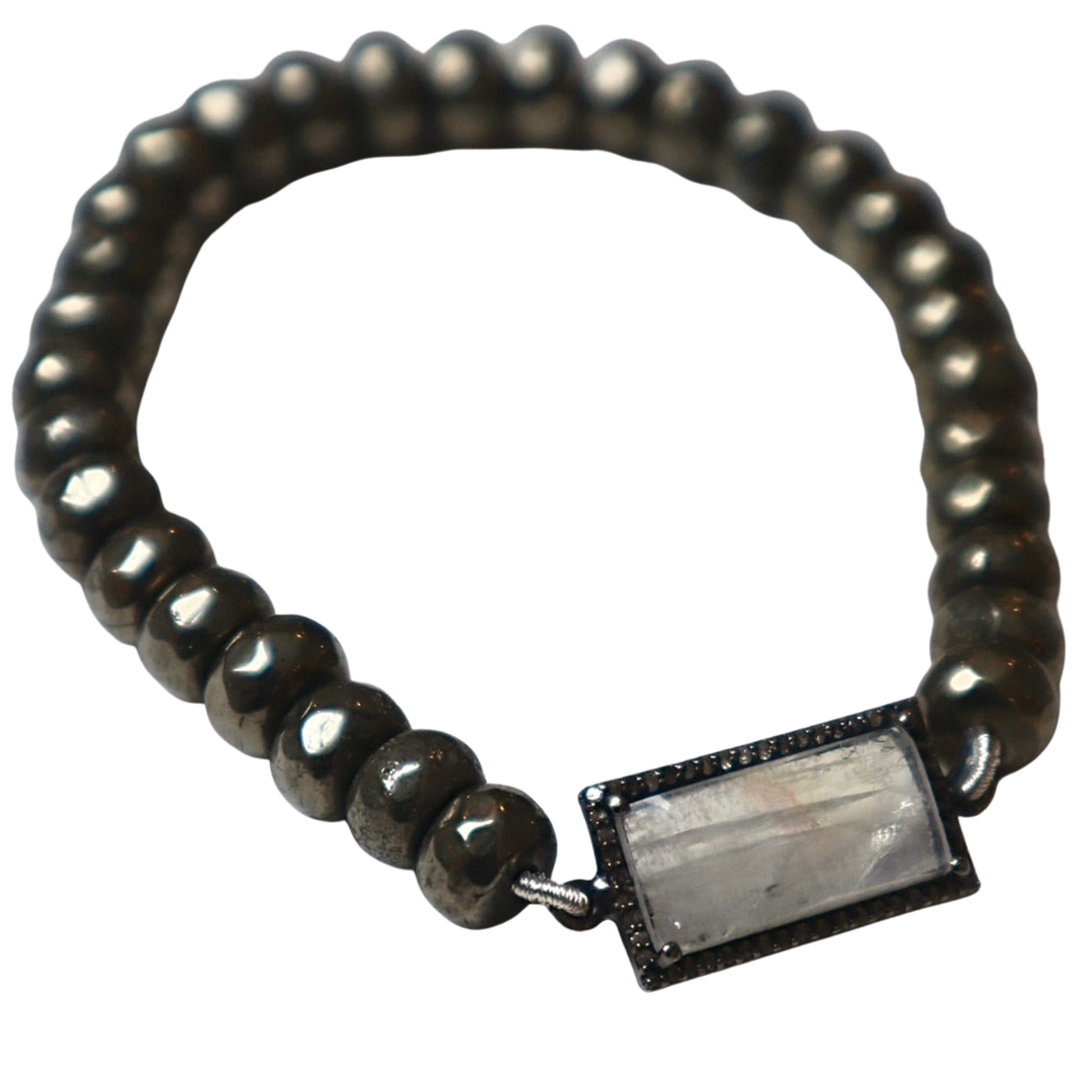 KELLY FLETCHER Pyrite Rondel Beaded Bracelet With Moonstones and Chipped Diamond Chips Default Title