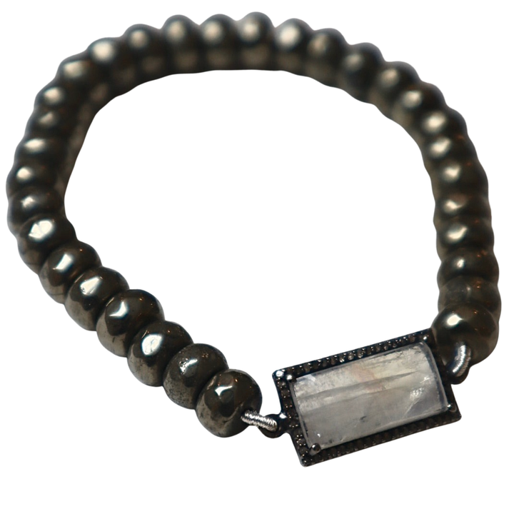 KELLY FLETCHER Pyrite Rondel Beaded Bracelet With Moonstones and Chipped Diamond Chips Default Title