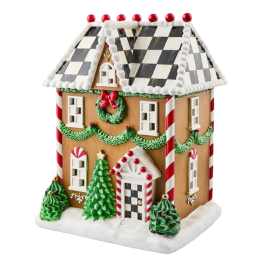 MACKENZIE CHILDS Holly Village Illuminated Gingerbread House