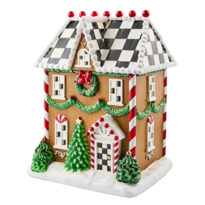 MACKENZIE CHILDS Holly Village Illuminated Gingerbread House