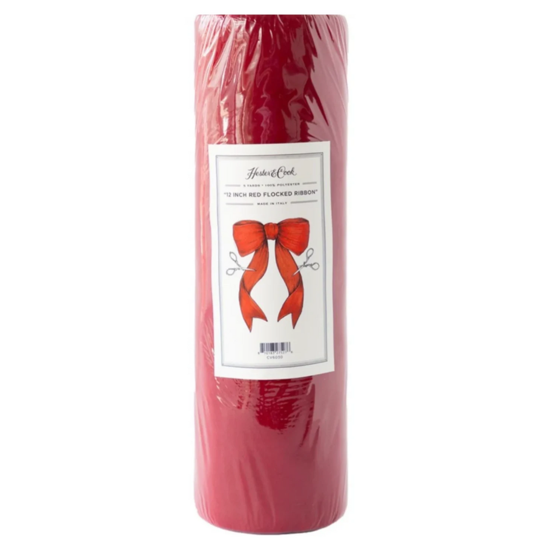 HESTER & COOK 12 Inch Red Flocked Ribbon