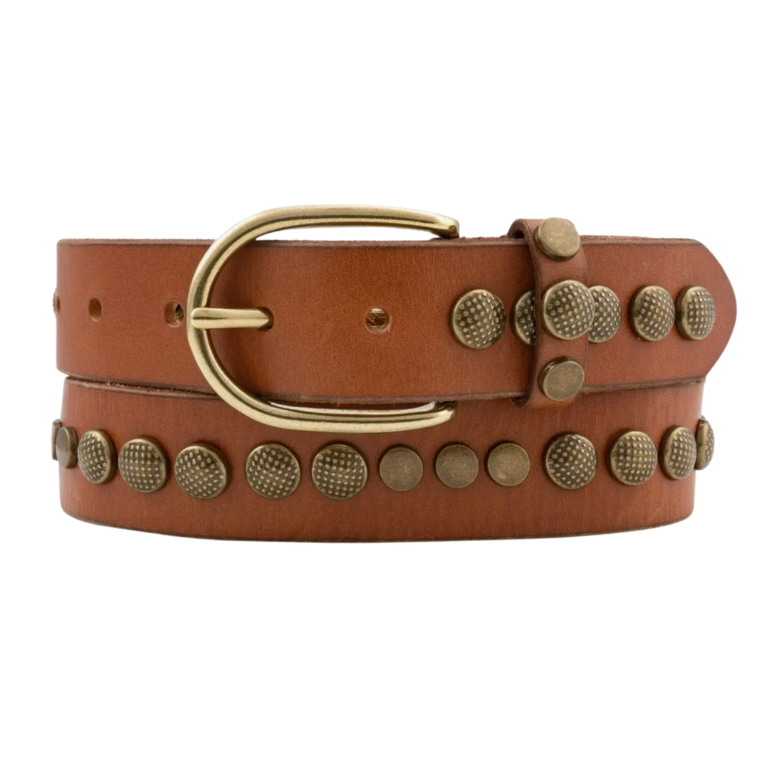 AMSTERDAM HERITAGE Jaya New Gold Studded Congnac Small Leather Belt Default Title