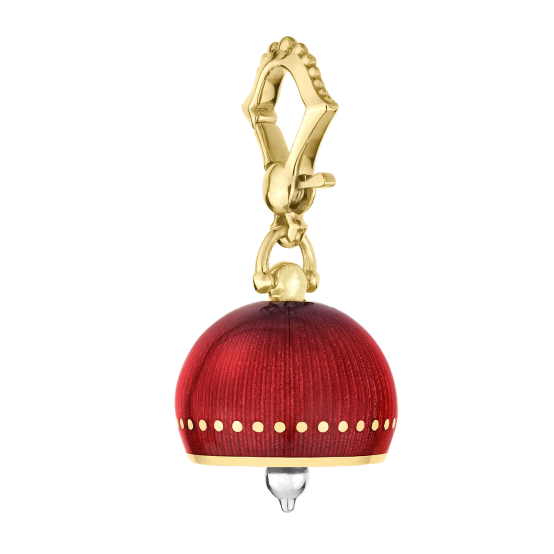 18K Yellow Gold Ruby Red Enamel Mediatation Bell With Diamond
