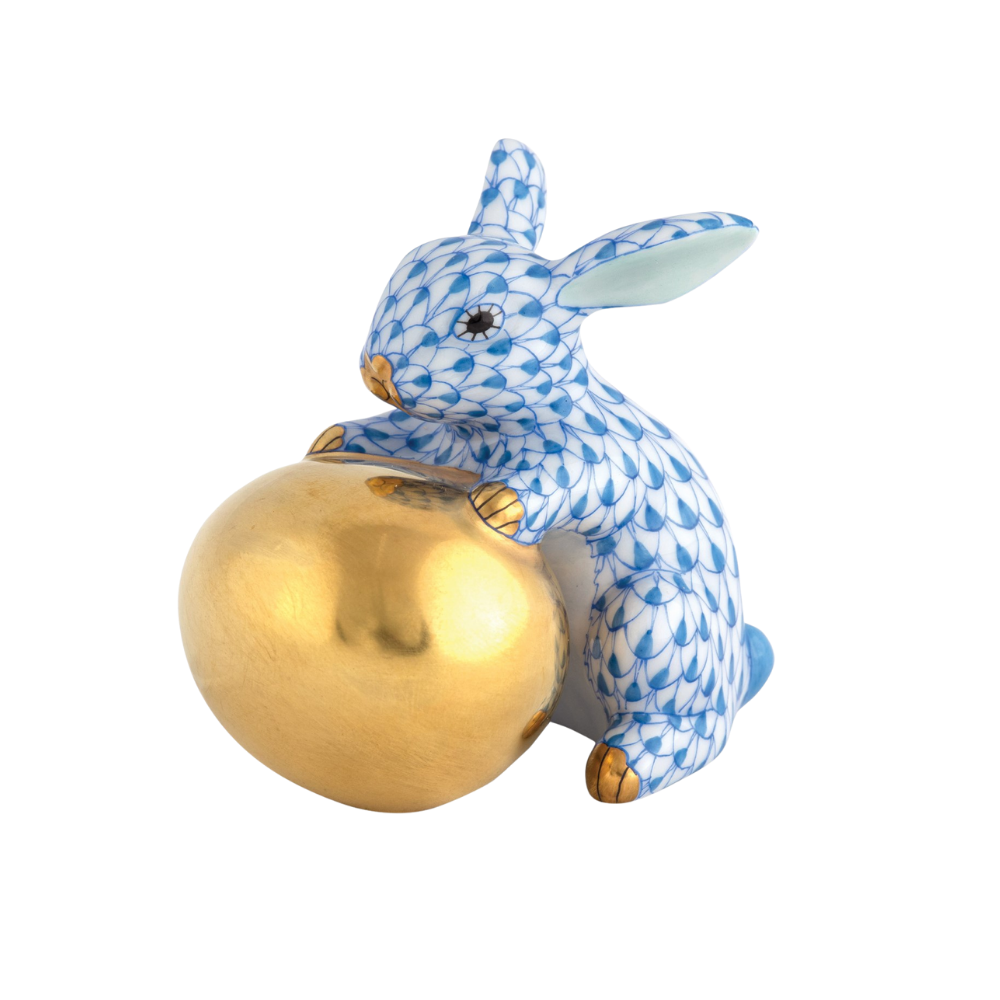 HEREND Bunny With Egg BLUE