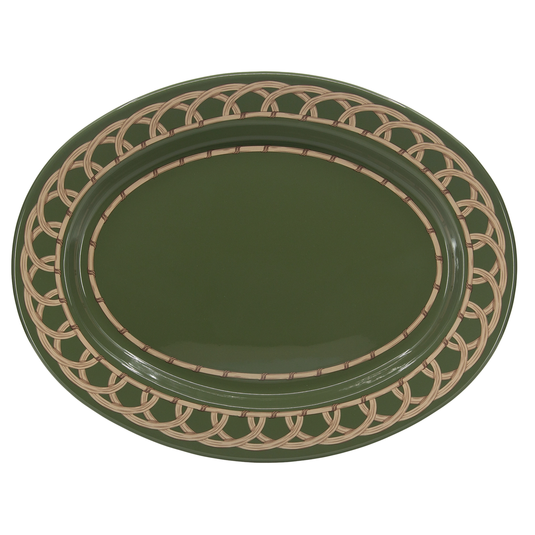 CROW CANYON HOME Sage Domino Wicker Enamelware Oval Tray Default Title