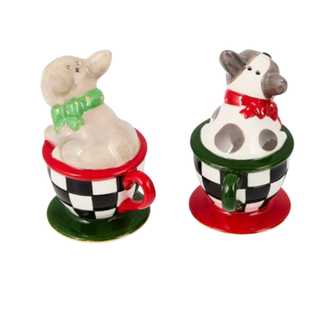 MACKENZIE CHILDS Check It Out French Bulldog Salt And Pepper Set