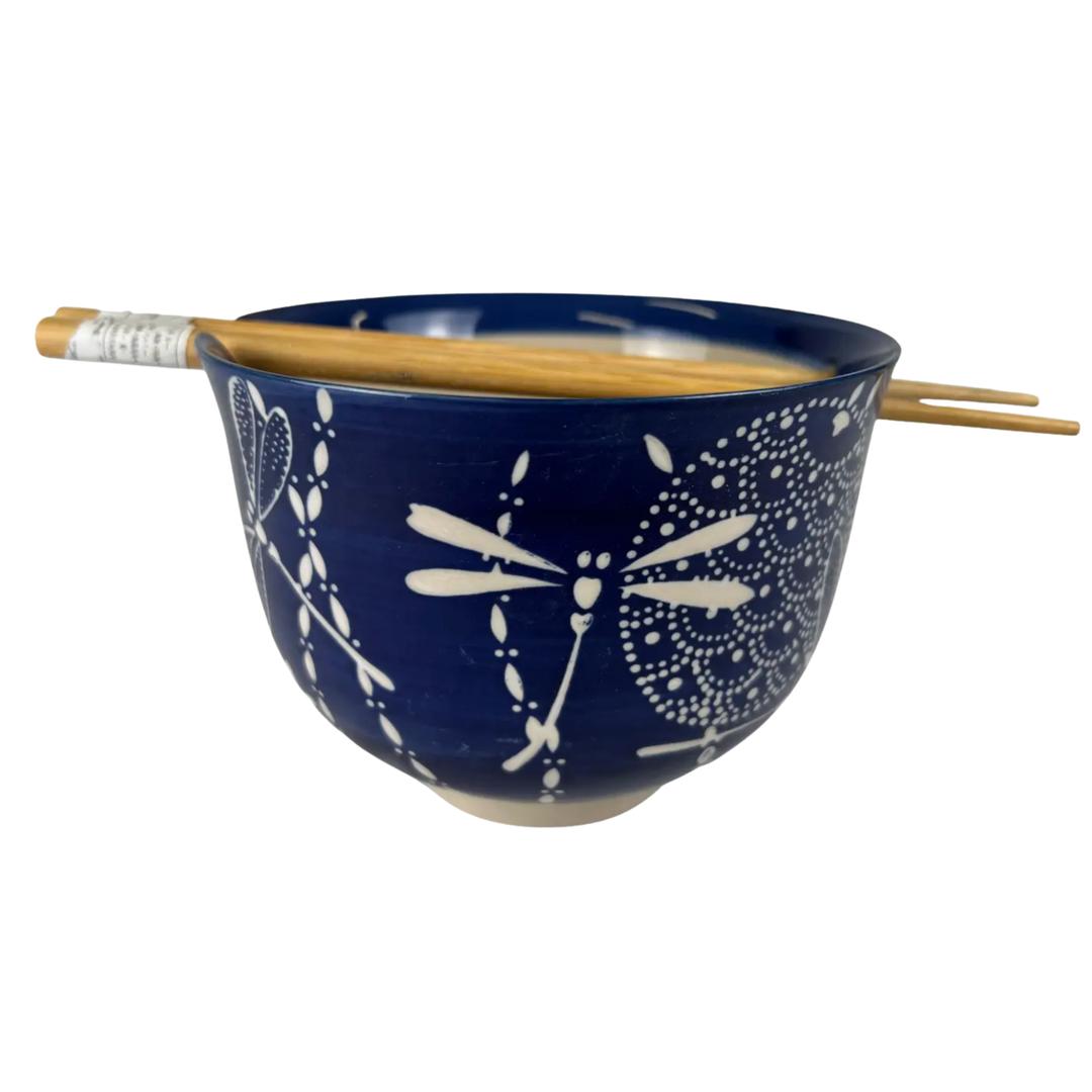 URBAN TOKYO Tombo Dragonfly Design Donburi Bowl with Chopsticks Set