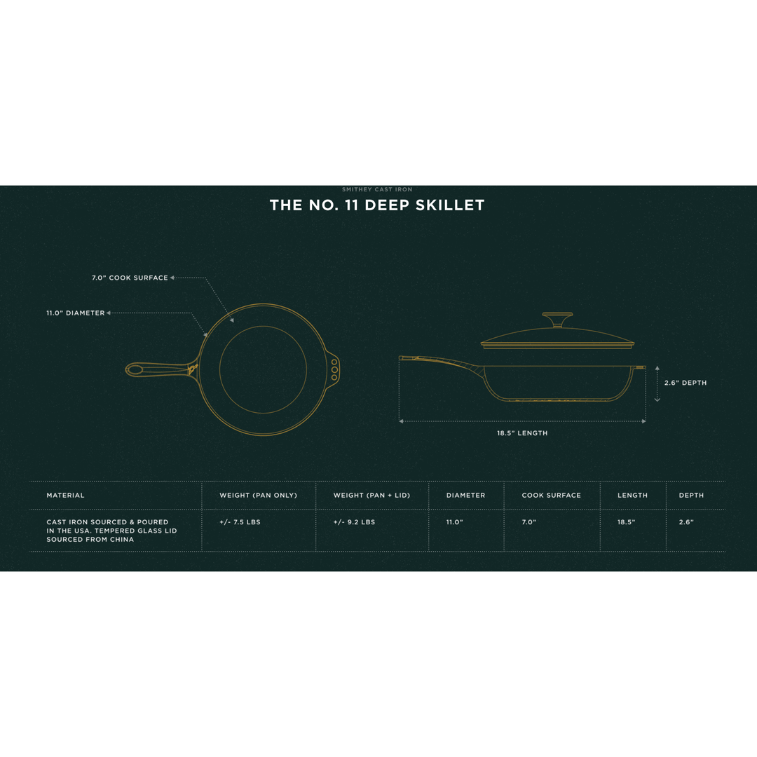 SMITHEY IRONWARE NO. 11 Deep Skillet Plus Glass Lid