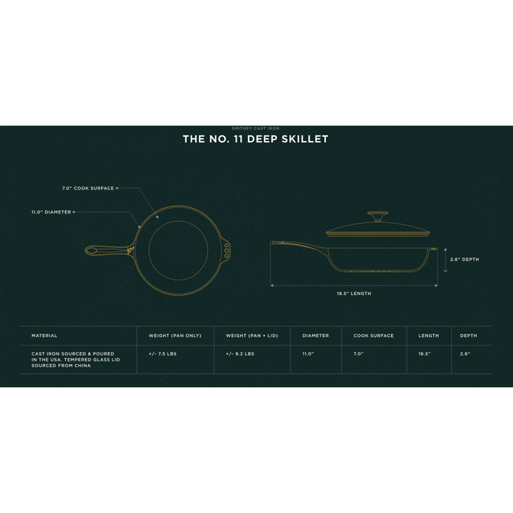 SMITHEY IRONWARE NO. 11 Deep Skillet Plus Glass Lid