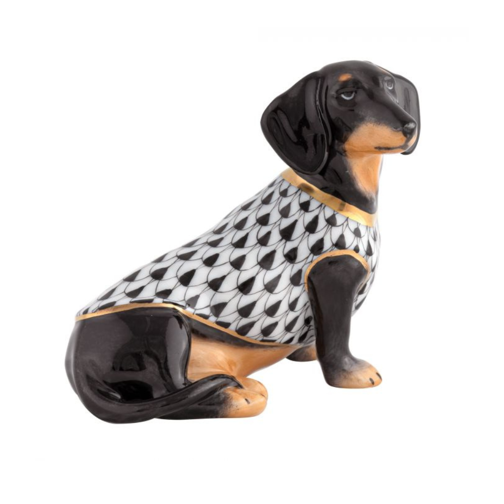 HEREND Dauchshund With Sweater BLACK