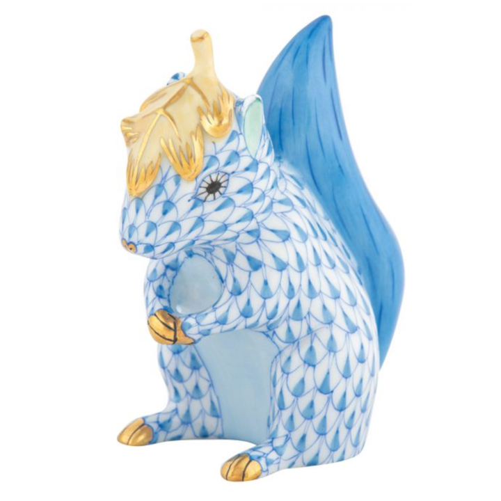 HEREND Squirrel With Leaf BLUE