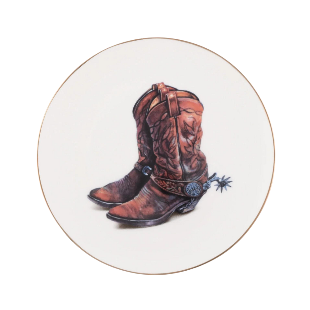 VAGABOND HOUSE AMARILLO WESTERN BOOT SALAD PLATE BONE CHINA