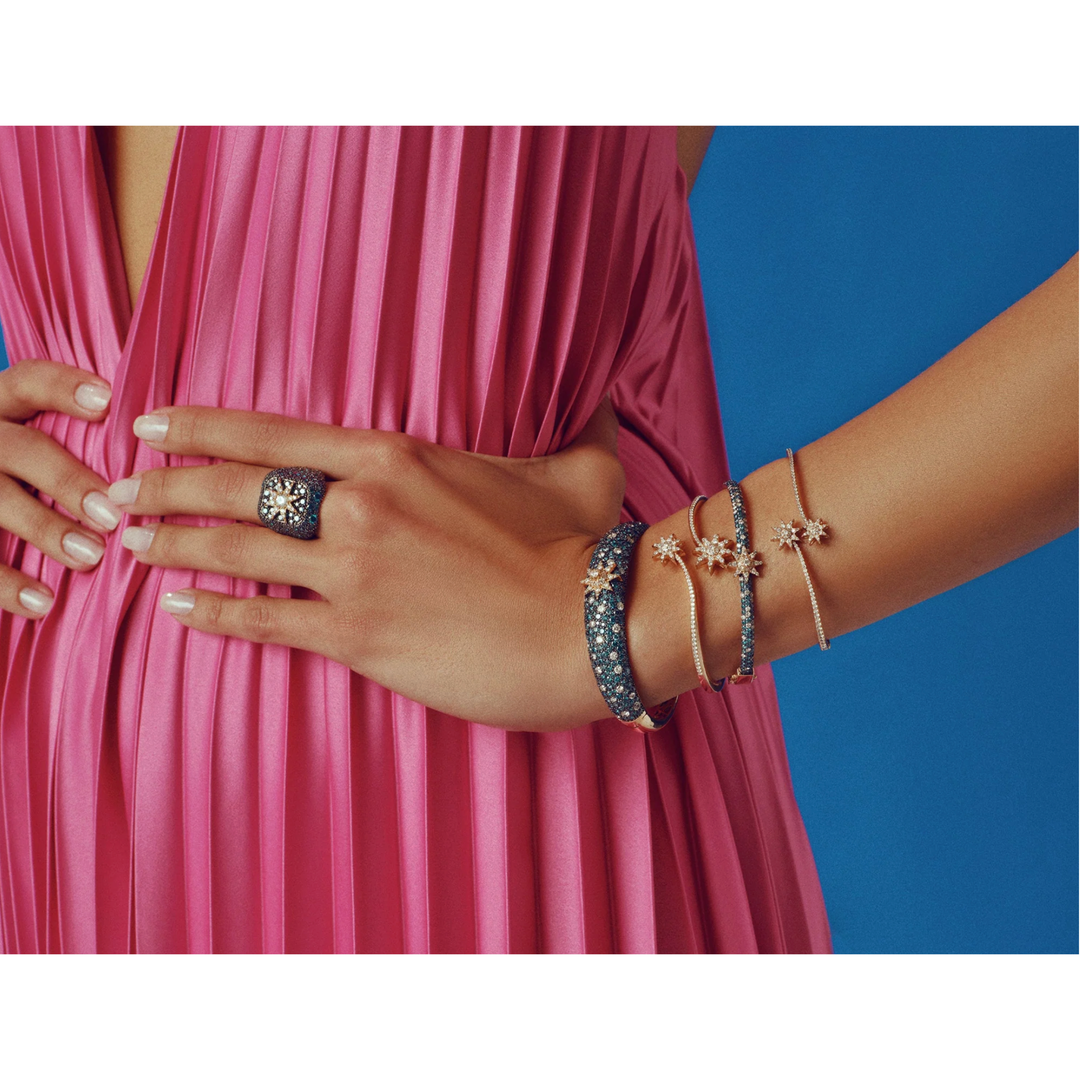 BEE GODDESS Venus Star Rose Gold Bracelet With White And Blue Diamonds