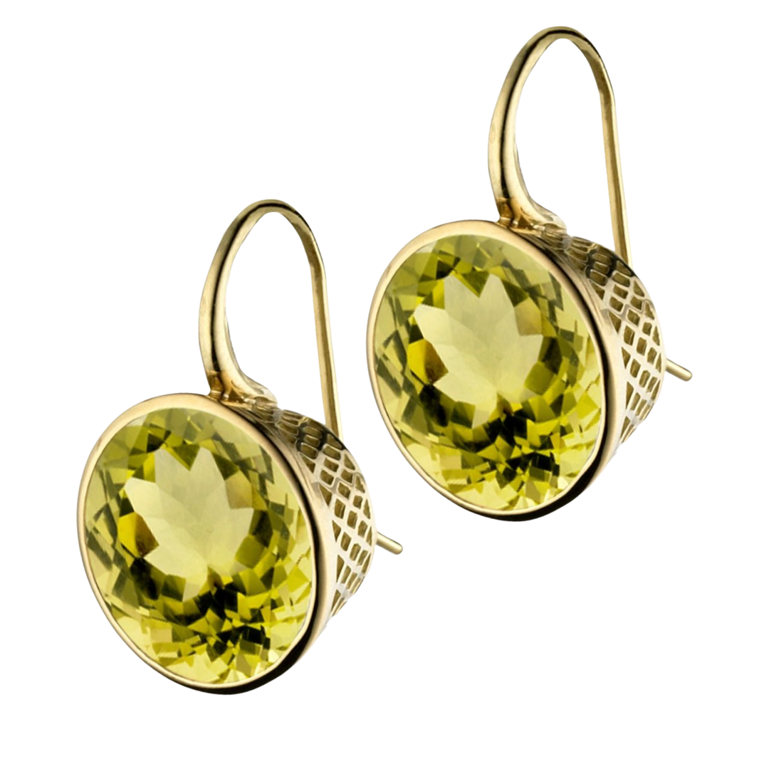 Green Citrine Bezel-Set Earrings in 18K Gold