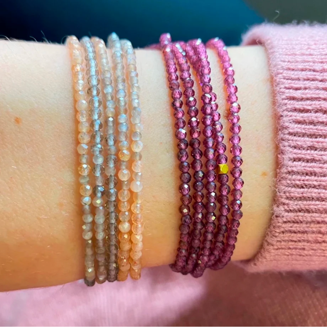 ANNE SPORTUN 18K Yellow Gold Hex Bead Pink Garnet Wrap Bracelet Or Necklace