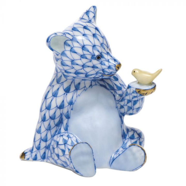 HEREND Bear With Bird BLUE
