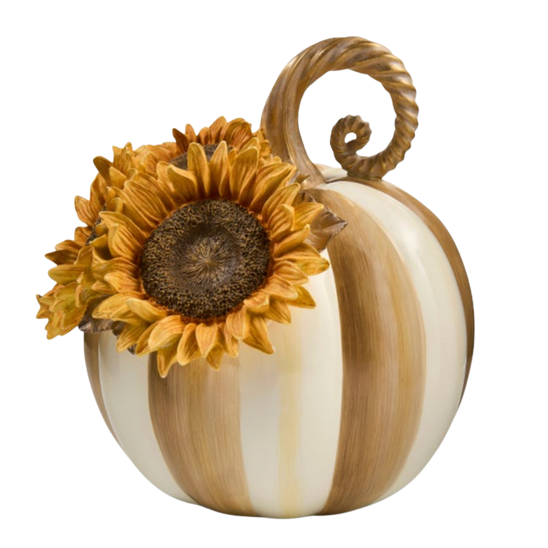 MACKENZIE CHILDS Mocha Stripe Sunflower Pumpkin