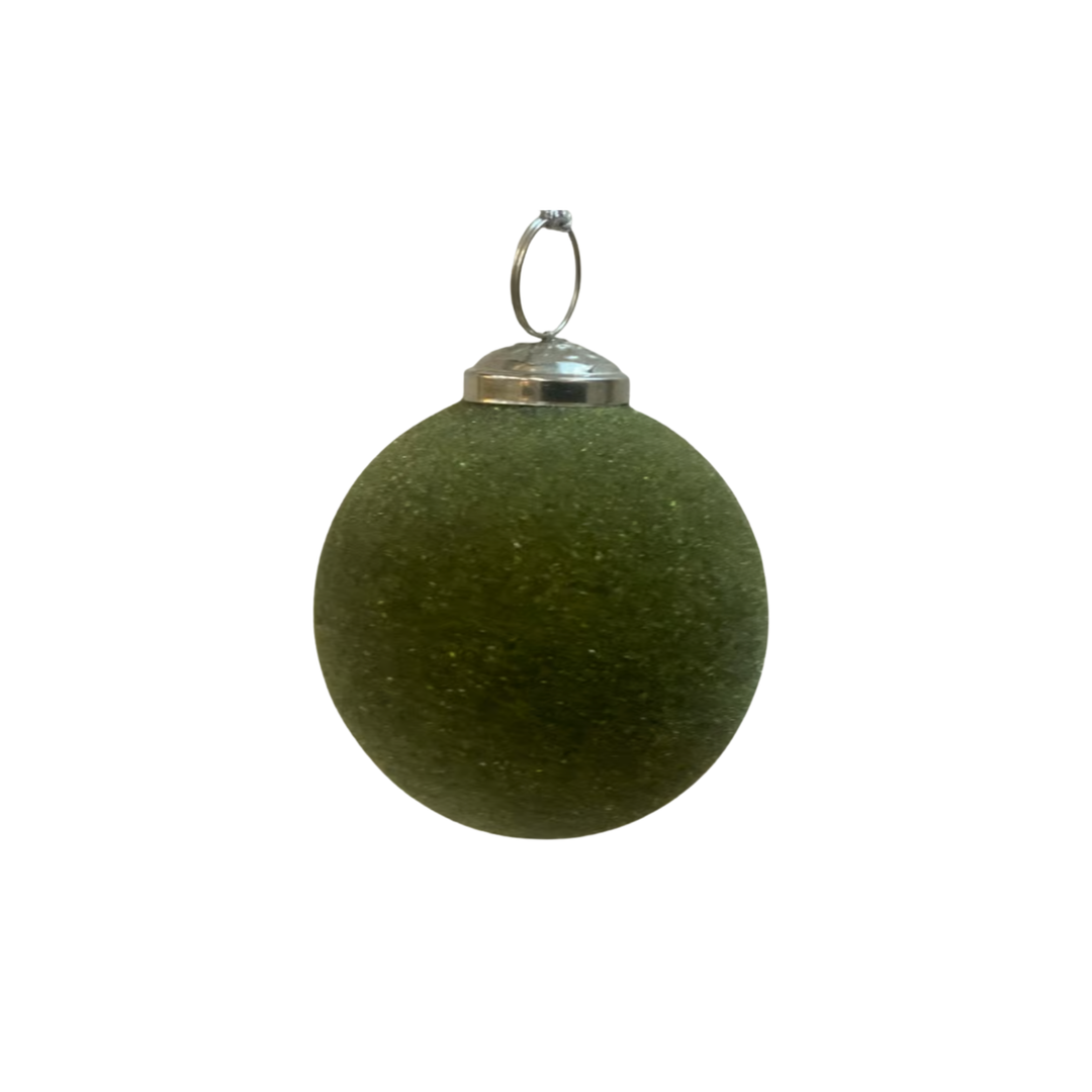RAZ IMPORTS Olive Green Flocked Small Ball Ornament Default Title