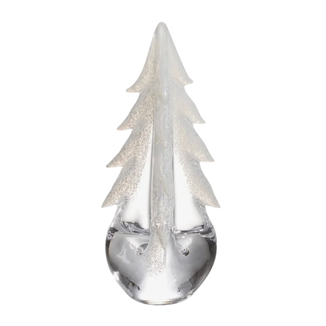 SIMON PEARCE Evergreen 8" Snowy Branches Glass Tree