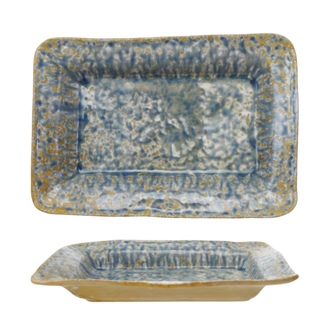 CREATIVE CO-OP Stoneware Crackle Blue Serving Dish Default Title