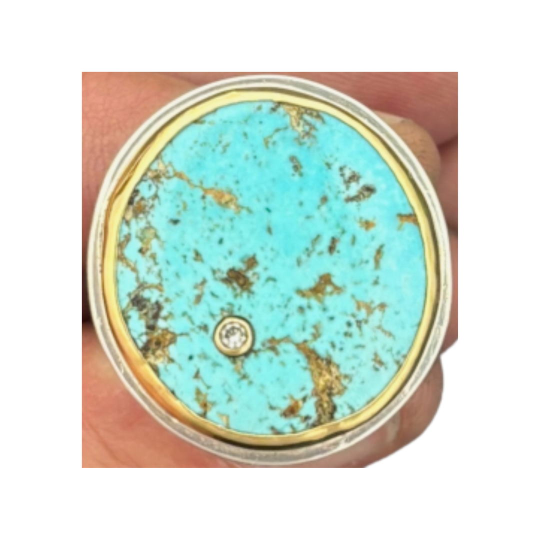 ARI O Southwestern Oval Evans Turquoise And Diamond Yellow Gold With Sterling Silver Ring Default Title