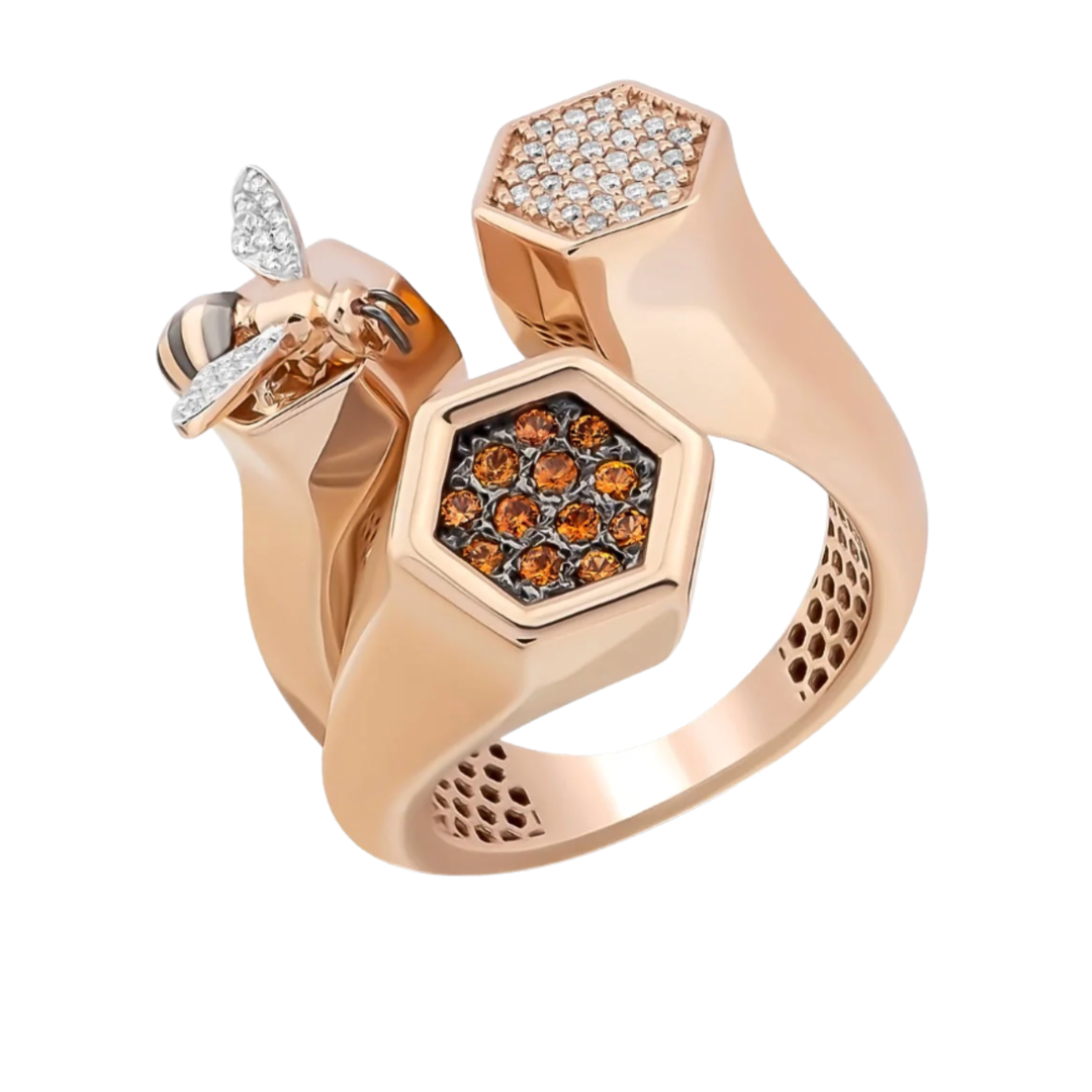 BEE GODDESS Honeycomb Rose Gold Diamond And Sapphire Ring Default Title