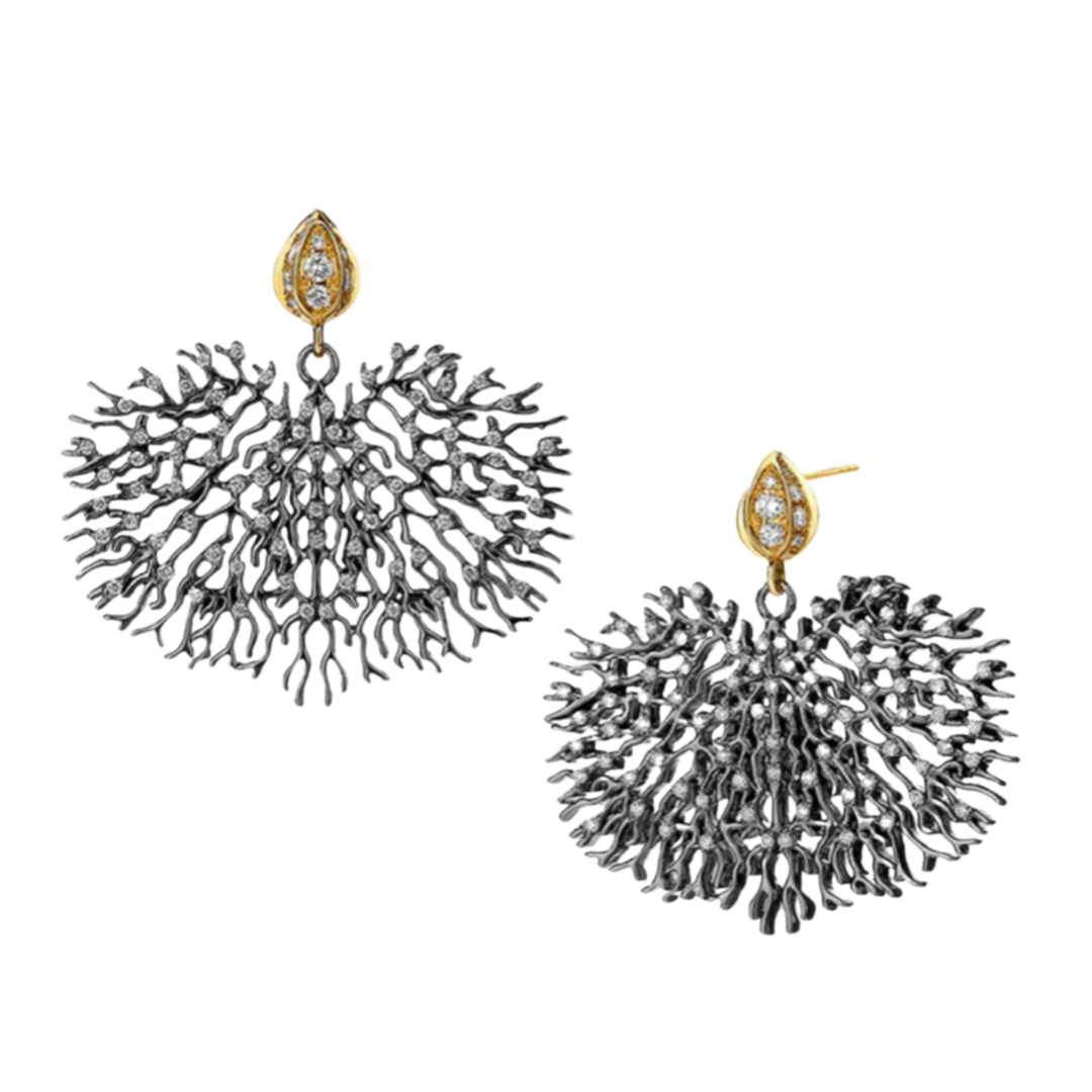 SYNA 18K Yellow Gold Post Earrings With Diamonds On Black Coral Reef Drop Default Title