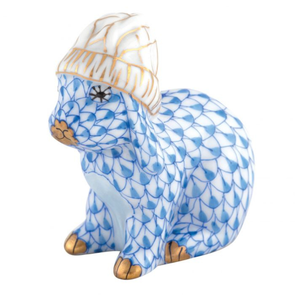 HEREND Bunny With Winter Hat BLUE