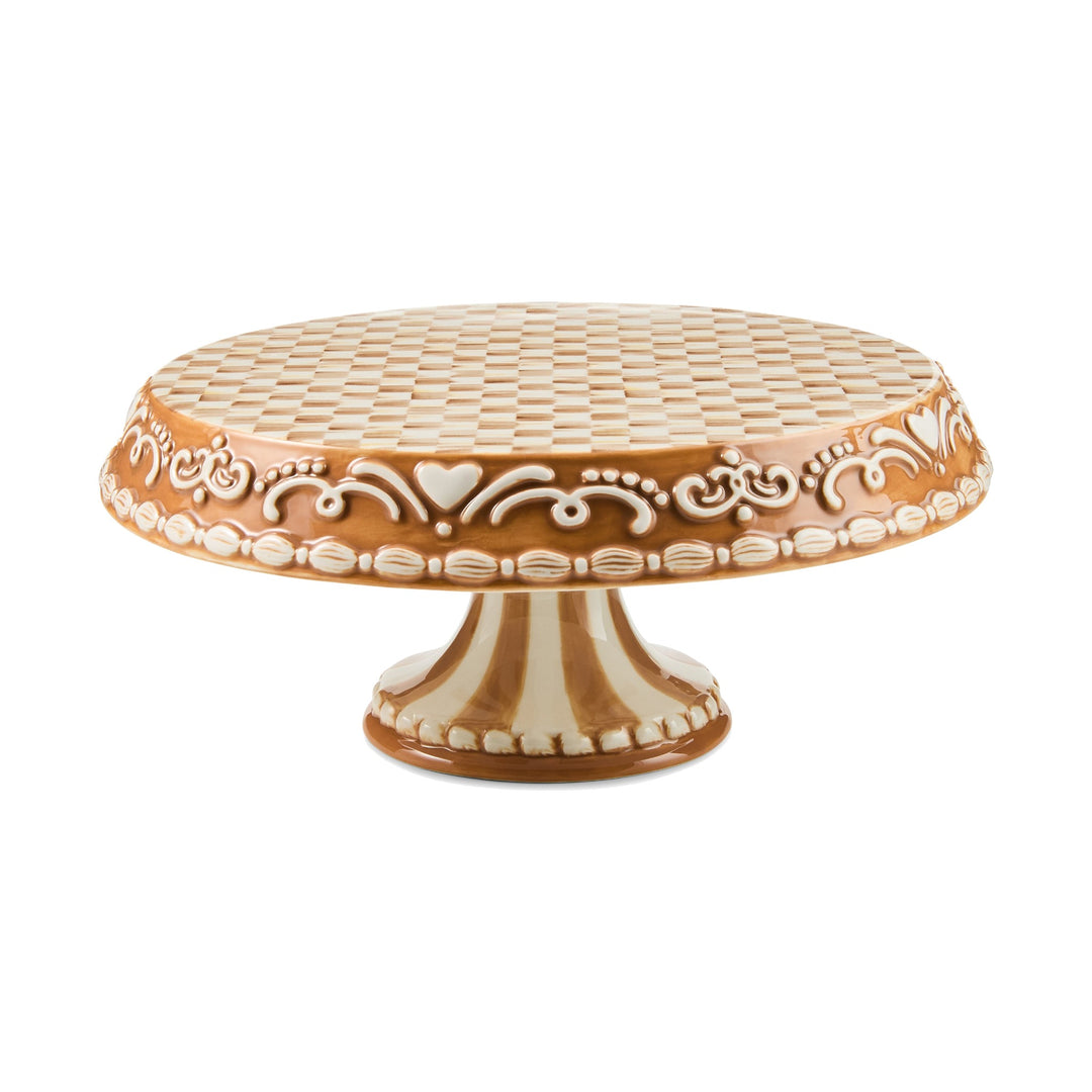 MACKENZIE CHILDS MacKenzie-Childs Mocha Check Gingerbread Pedestal Platter, Large