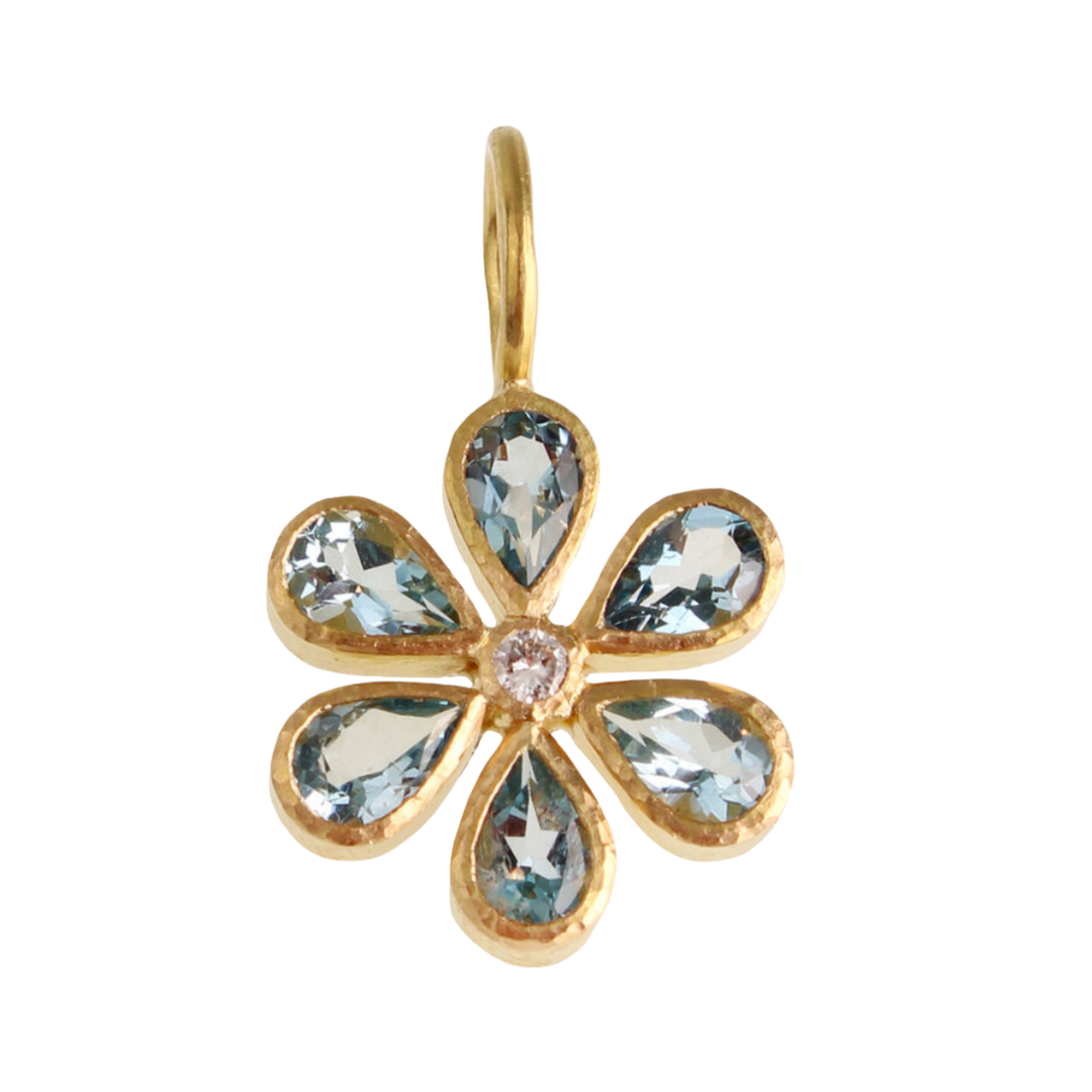 Aquamarine Flower Pendant With Diamond