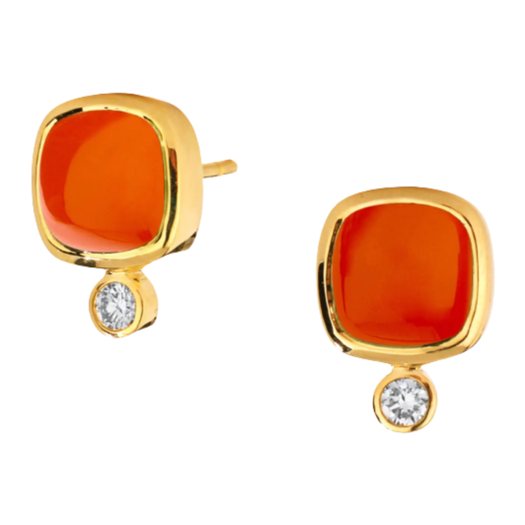 SYNA 18K Yellow Gold Earrings With Orange Chalcedony And Diamond Post Default Title