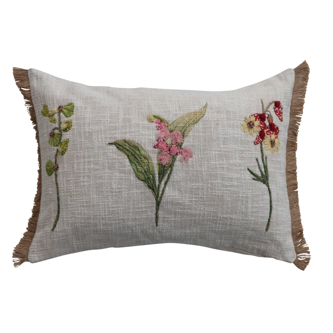 CREATIVE CO-OP Botanical Embroidery And Bead Decorative Pillow Default Title