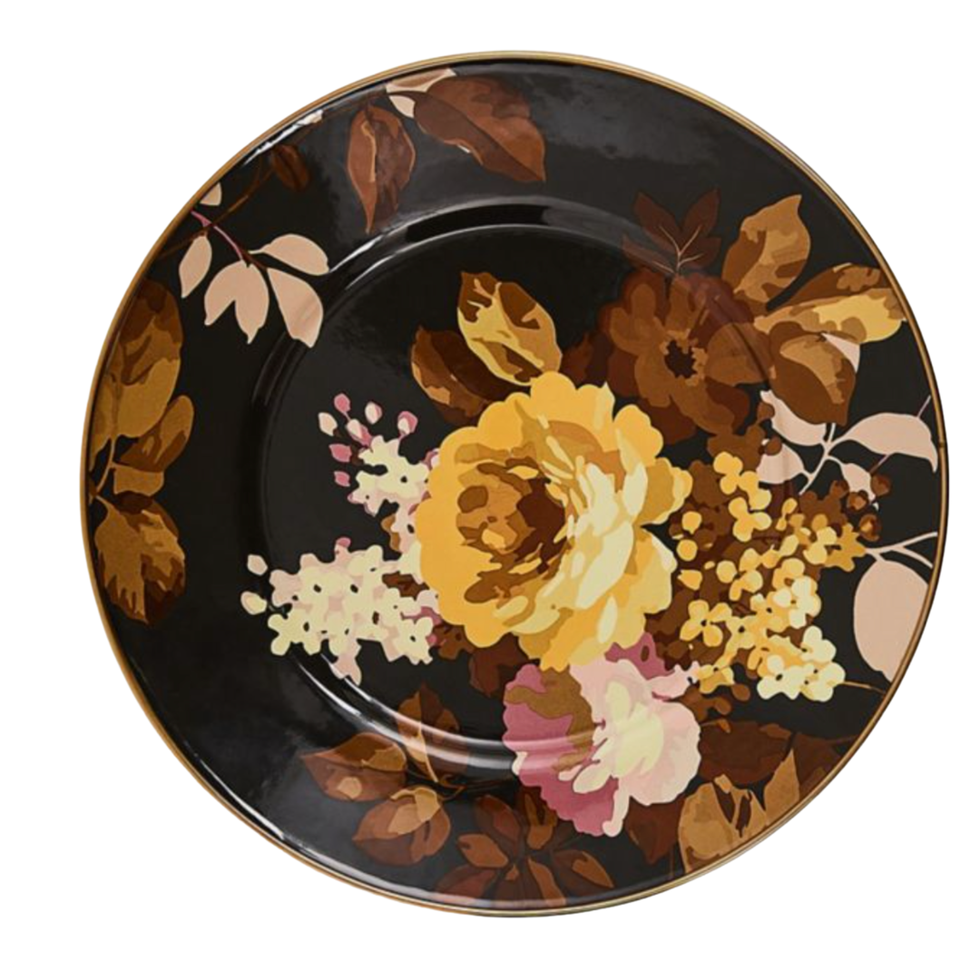 MACKENZIE CHILDS Wild Rose Brown Salad Plate
